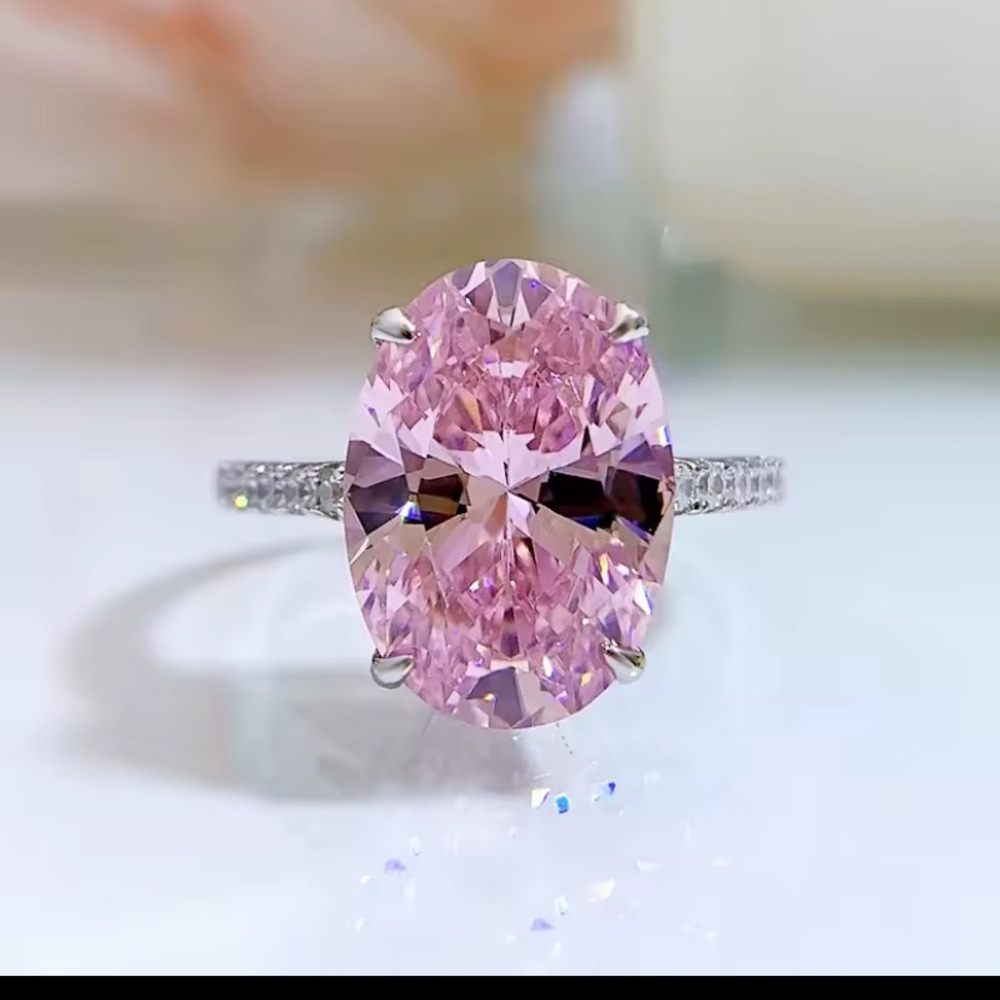 Pink Sapphire & 9.25 Sterling Silver Oval Gemstone Ring 8 CTS